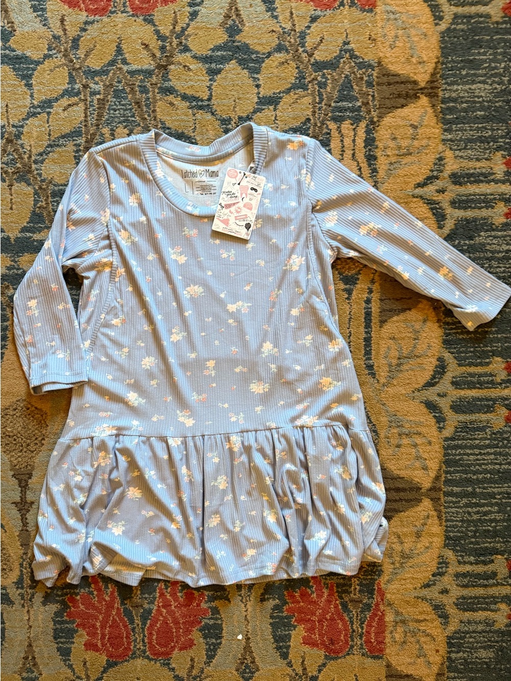 Latched Mama Light Blue Floral Ribbed Nursing Top